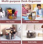 Absonic Acrylic Pen Holder Crayon Organizer for Kids, 6 Slots Arts and Crafts Organizer Marker Caddy Organizer for Classroom, 360 Rotating Pencil Holder Art Supplies Storage for School Office Grey
