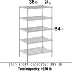 24" Deep x 36" Wide x 64" Height Wire Shelving Kit | 5-Tier | NSF Commercial Storage Rack Unit