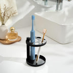 Toothbrush Holders – Stainless Steel Bathroom Toothbrush Holder Stand,Ventilated Organizer with Slots for Electric Toothbrushes,Toothpaste,Razors,and Combs (Black)