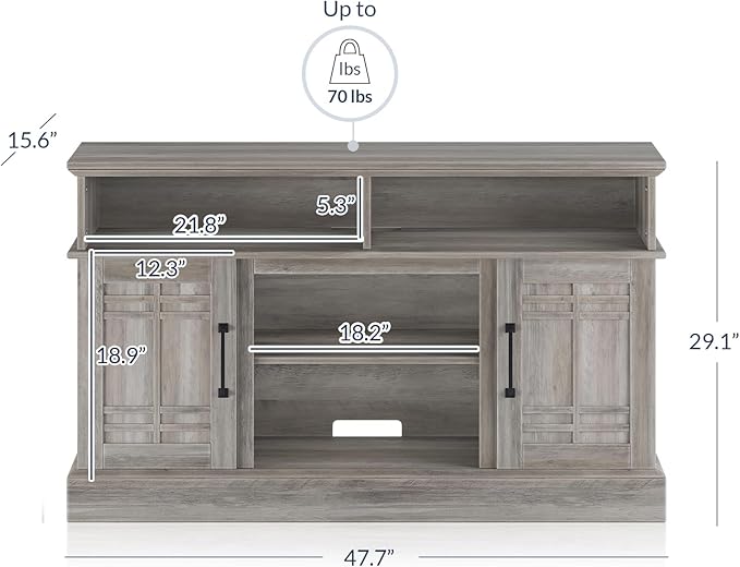 BELLEZE Modern 48" Farmhouse Wood TV Stand & Media Entertainment Center Console Table for TVs up to 50 Inch with Open Storage Shelves & Cabinets - Norrell (Gray Wash)