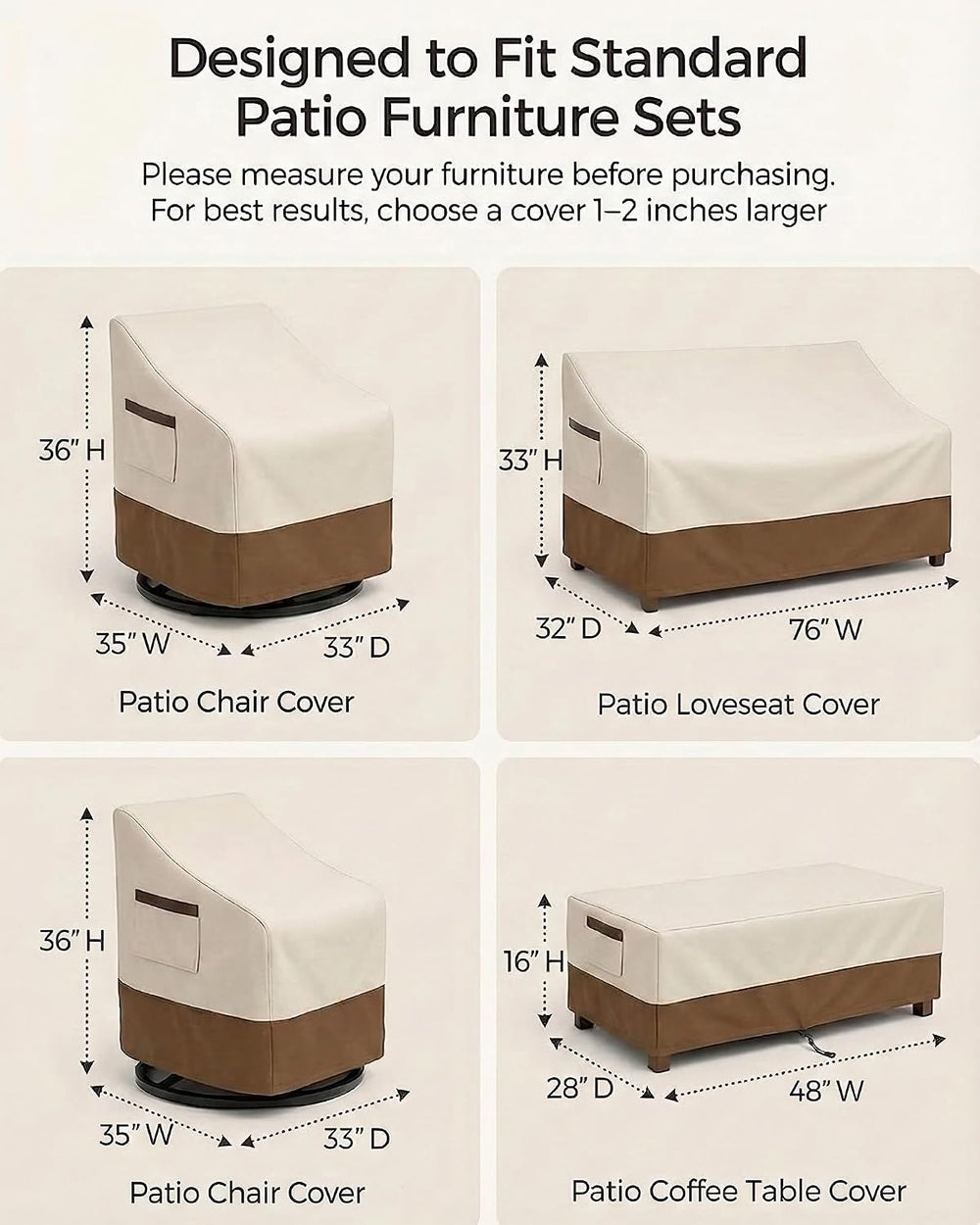 4-Piece Patio Furniture Cover Set, Waterproof Outdoor Furniture Covers for 3-...