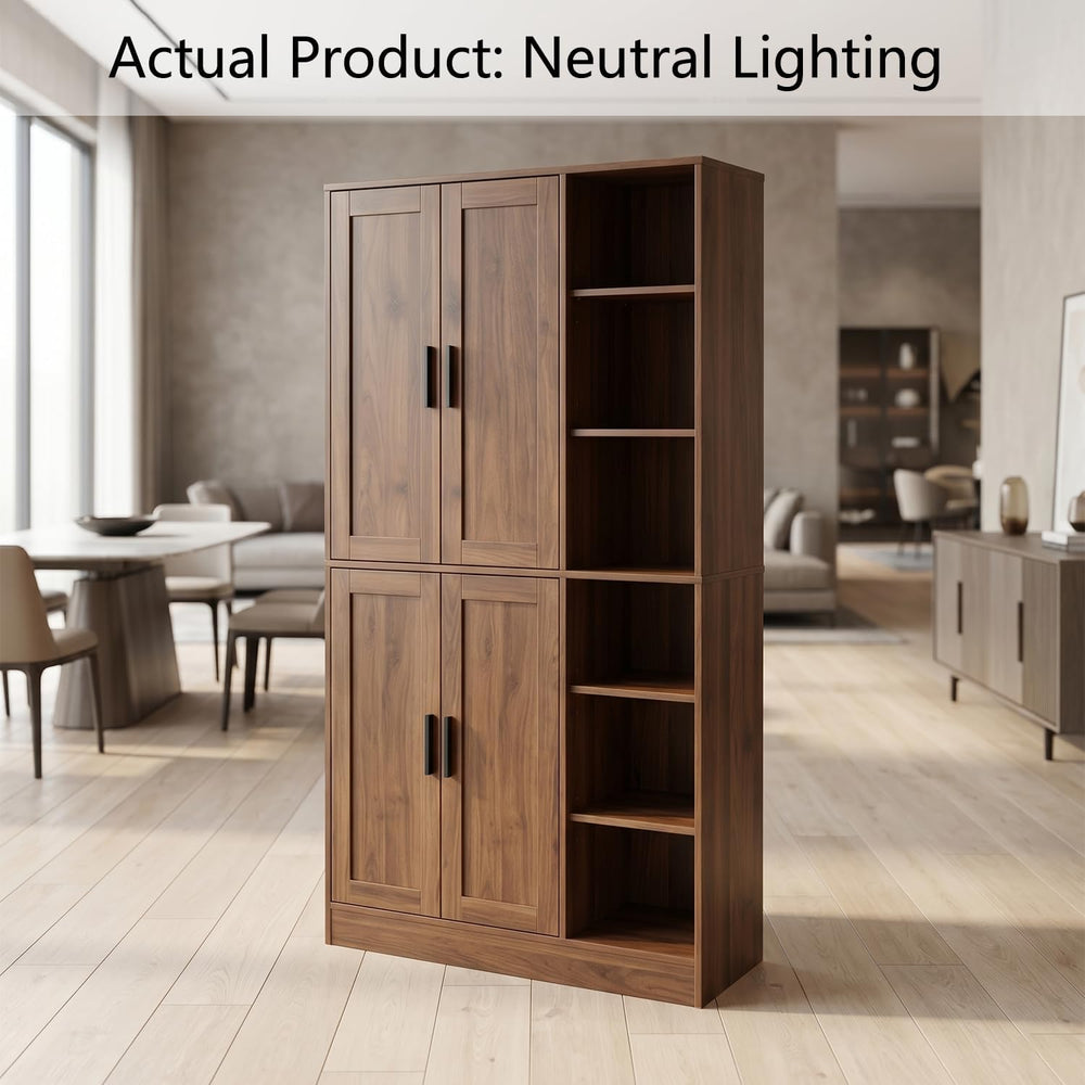 holzart 63" Tall Kitchen Pantry Cabinet, Freestanding Dining Room Storag...