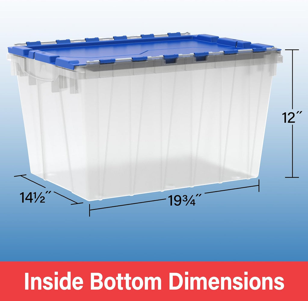Akro-Mils KeepBox 12 Gallon Storage Container, Nesting and Stackable Plastic Storage Box with Lid Attached, Organizer Tote for Garages, Closets, and Moving, 21-1/2" x 15" x 12-1/2", Red/Green, 6-Pack