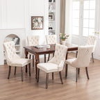 Velvet Dining Chairs Set of 6,Upholstered Dining Chairs with Ring Pull Trim and Button Back,Modern Seating for Kitchen, Bedroom & Living Room(Beige)