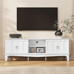 ARTPOWER 67“ Vintage TV Stand for TVs up to 75”, Modern Entertainment Center with Door Cabinets and Open Shelves, Media Console with Storage, White TV Credenza for Living Room, Bedroom