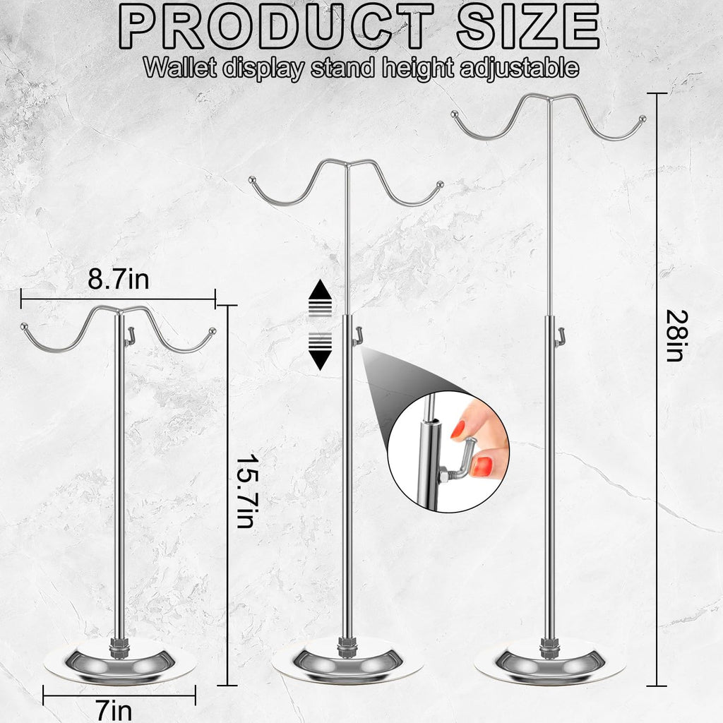 4 PCS Handbag Display Stands Adjustable Purse Display Stand Stainless Steel Double Hook Bag Display Stand Holder for Home Boutiques Store Counter Retail, Silver