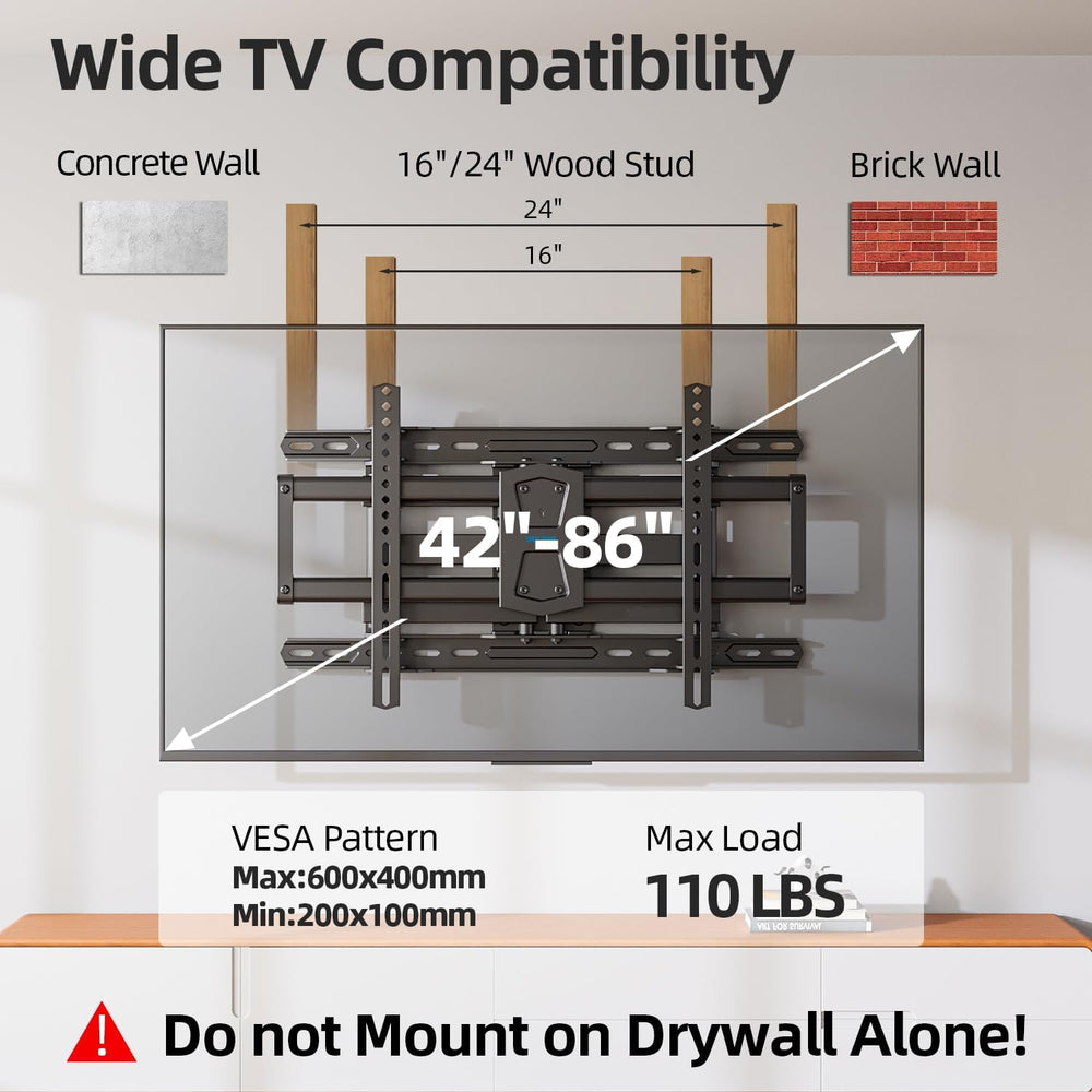 USX STAR Full Motion TV Wall Mount 24 inch Studs for Most 42-86 Inch TVs, Adj...