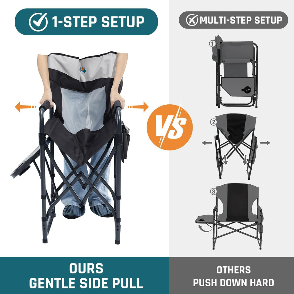 DMH OUTDOORS Camping Directors Chair with Side Table & Breeze Mesh Backre...