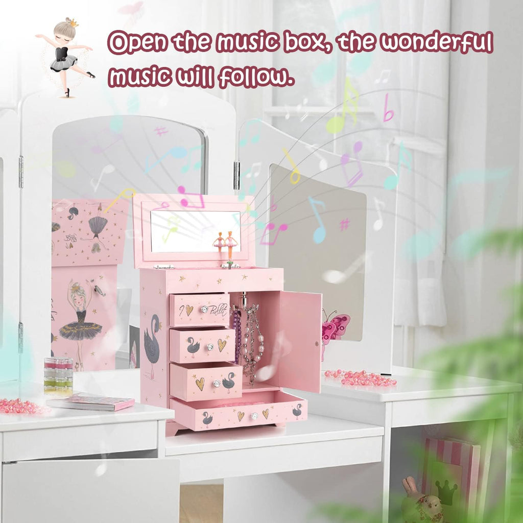 Jewelry Box for Girls 8.9 x 4.92 x 10.98 inch Large 5 Layer Music Box with Spinning Ballerina with Unicorn Necklace & Bracelet Set Jewelry Organizer for Kids Birthday Christmas Gift Pink