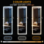 LVSOMT LED Mirror Jewelry Cabinet, Wall/Door Mount Jewelry Armoire Organizer with Lights, Full Length Mirror with Jewelry Storage, Over the Door Hanging Cabinet (Rustic Brown)