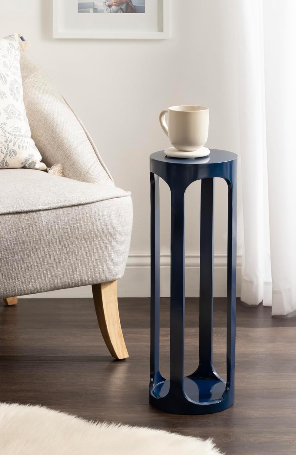 Kate and Laurel Dahl Modern Wooden Round Drink Table, 8 x 8 x 23, Navy Blue, ...