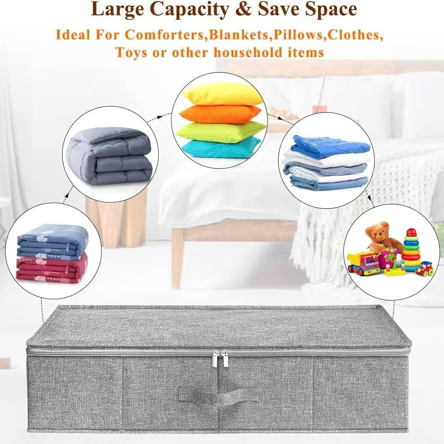 Under Bed Storage Containers - Foldable Underbed Storage Bag, Closet Organizers Bins, 2 Piece Dustproof Clothes Container With Lid For Moving Travel Dorm Bedroom College Apartment Toys