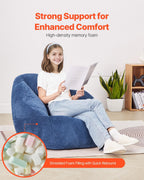 VEVOR Bean Bag Chair, 3 feet Bean Bag Chair with Soft Armrests and Storage Pocket, 25D Memory Foam Filled with Soft Teddy Velvet Cover, Bean Bag for Bedroom or Playroom, Blue