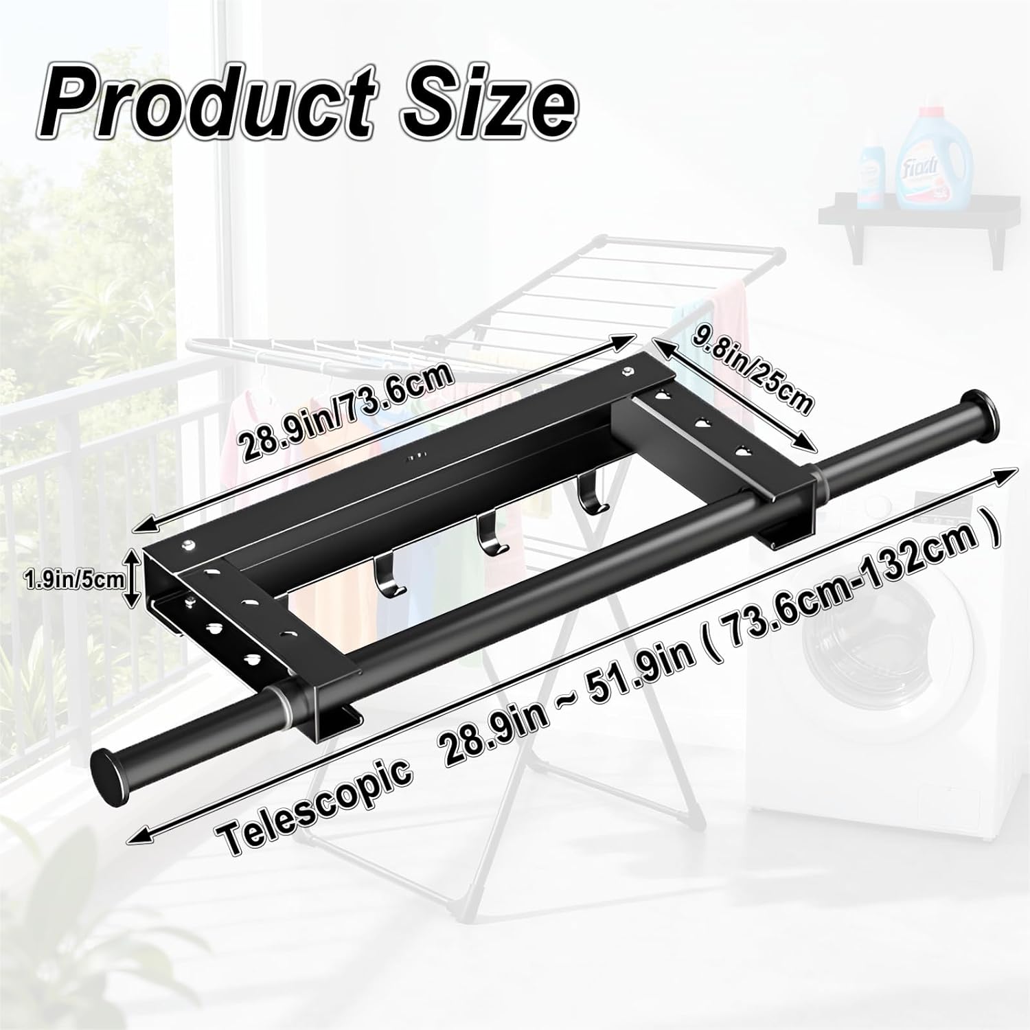 2 Pcs Clothes Drying Rack, Laundry Drying Rack with Wall-Mount Foldable Space Saving Design, Indoor Folding Clothes Horse for Small Spaces with Retractable Rods, Black