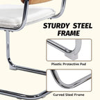 Dining Chairs Set of 2, Modern Rattan Kitchen Chairs, Mid Century Modern Design, Polished Chrome Frame, Upholstered Seat, White