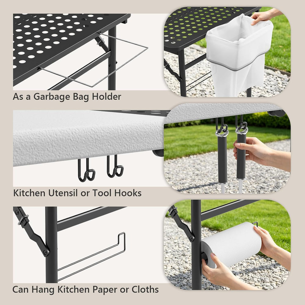 5FT Folding Table Portable Picnic Table with Metal Grid Grilling Surface, Fol...