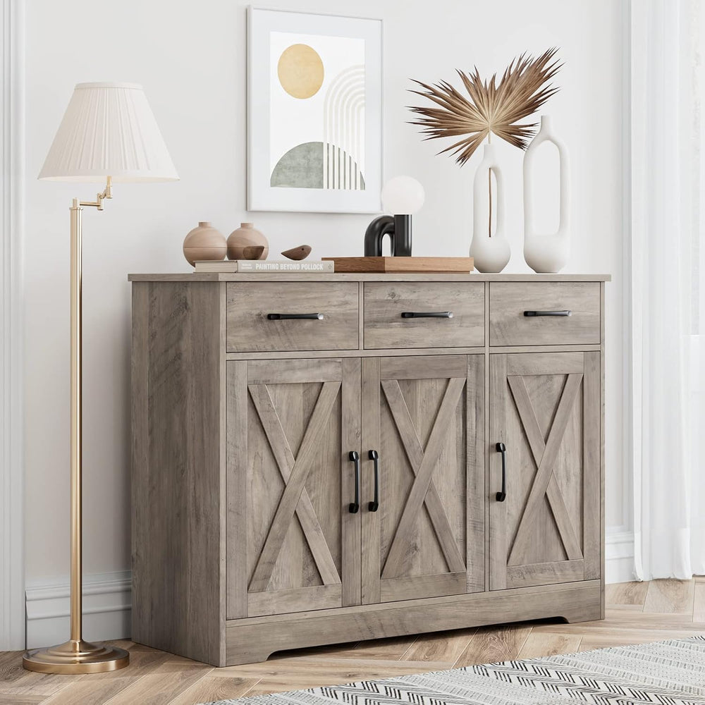 HOSTACK Kitchen Buffet Cabinet with Storage, Sideboard Coffee Bar, Grey