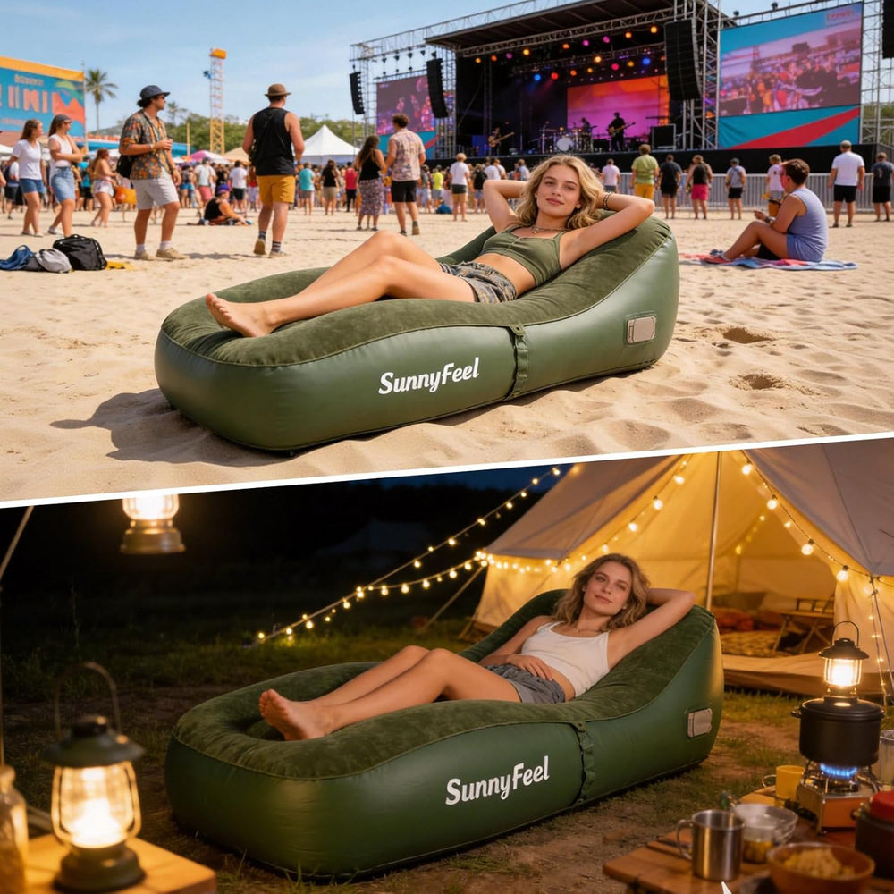 SUNNYFEEL Inflatable Lounger Couch with Built-in Pump, Heavy Duty PVC Flocked...