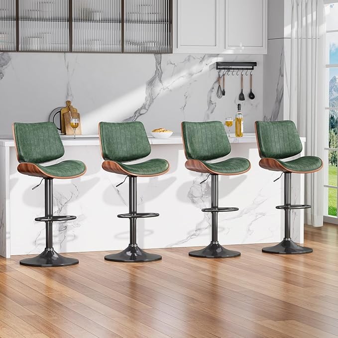 Swivel Bar Stools Set of 3, Adjustable Bentwood Barstools for Kitchen Counter...