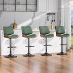 Swivel Bar Stools Set of 3, Adjustable Bentwood Barstools for Kitchen Counter, Modern PU Leather Upholstered Bar Chair with Back and Footrest, for Kitchen Island, Bar, Dining Room, Green