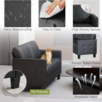 STHOUYN 59” Black Faux Leather Sofa Couch, Modern Comfy Office 2 Seater Couch Loveseat with USB & Tufted Armrest, Small Love Seat Couches for Living Room, Bedroom, Apartment