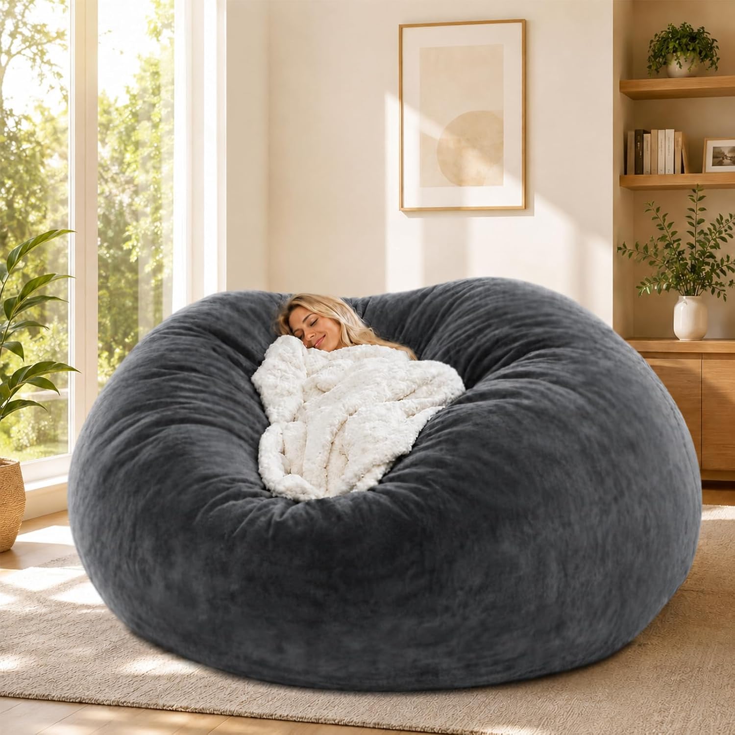 Giant Beanbag Chair 6FT Bean Bag Chairs for Adults with Filler, Reading Chair Cloud Boneless Couches for Living Room Furniture Memory Foam, Lazy Sofa