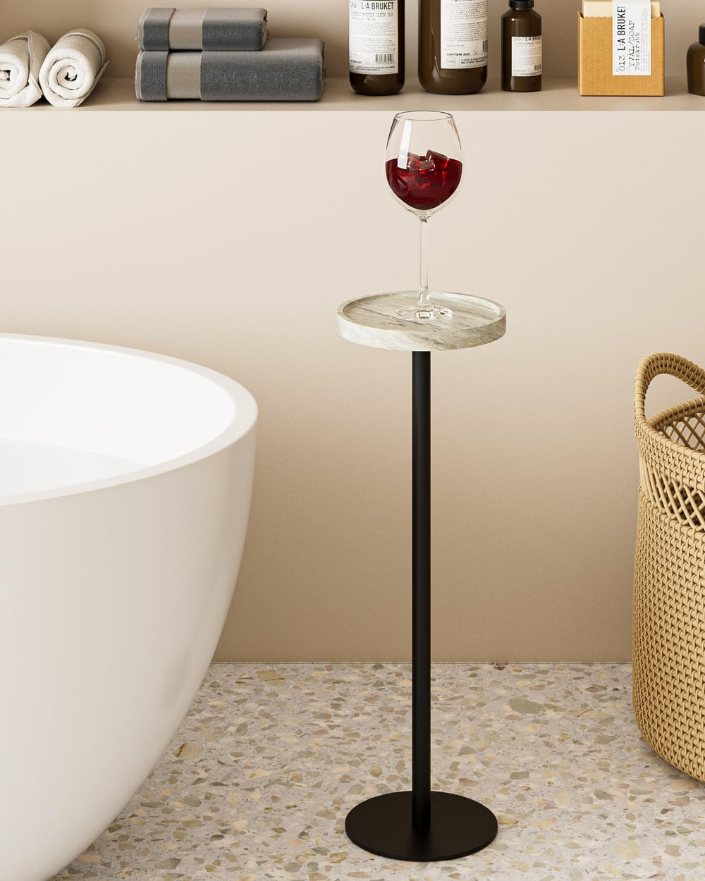 Drink Table, Small Pedestal Side Table, Round Cocktail Table, Circle Accent E...