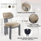 LukeAlon Chenille Dining Chairs Set of 4, Modern Curved Back Upholstered Dining Room Chairs with Black Metal Legs, Khaki