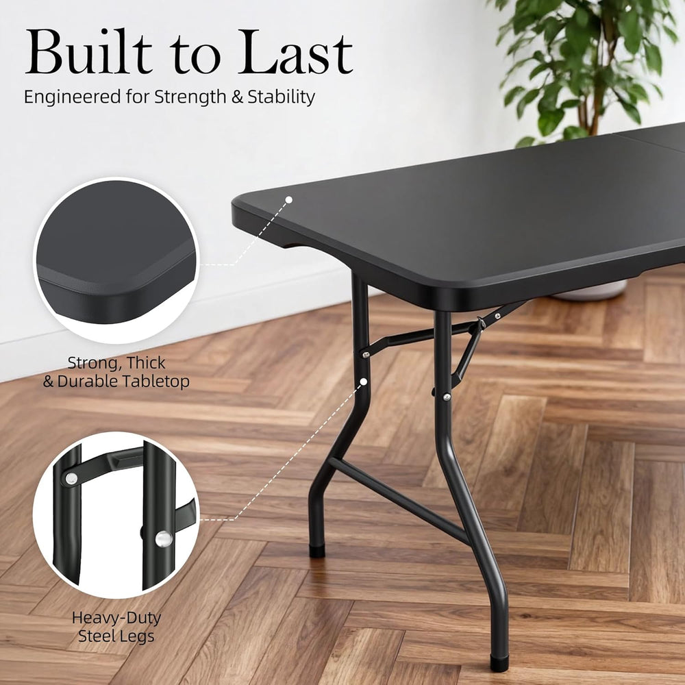 6FT Folding Table with Carrying Handle: Upgrade Thickened Heavy Duty Portable...