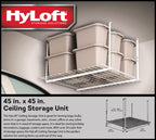 HyLoft Overhead adjustable Garage Storage Rack,Heavy Duty Steel Garage Storage System, 45-Inch x 45-Inch, White