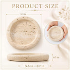 5.5 Inch Small Travertine Stone Tray Marble Jewelry Dish Trinket Tray for Women, Perfume, Coffee Table (Round)