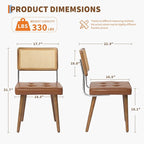 GarveeHome Natural Rattan Dining Chairs Set of 2, PU Upholstered Kitchen Chairs with Tall Cane Backrest and Strong Wood Legs for Dining Room, Kitchen, Restaurant, Brown
