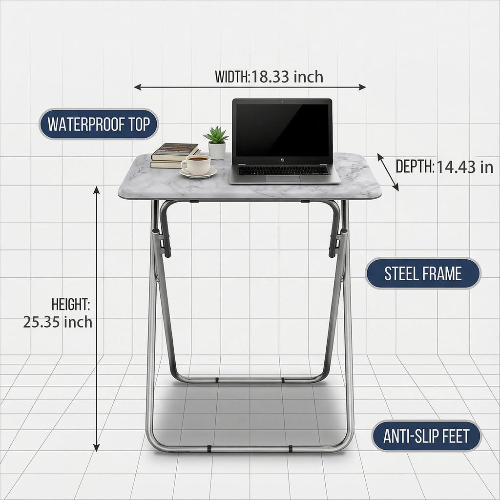 Tv Trays Folding Tv Table, Dinner Table for Eating with Sturdy Metal Frame, Small Foldable Snack Trays Table for Living Room, Couch,Sofa, Bed, No Assembly Required (White Marble)