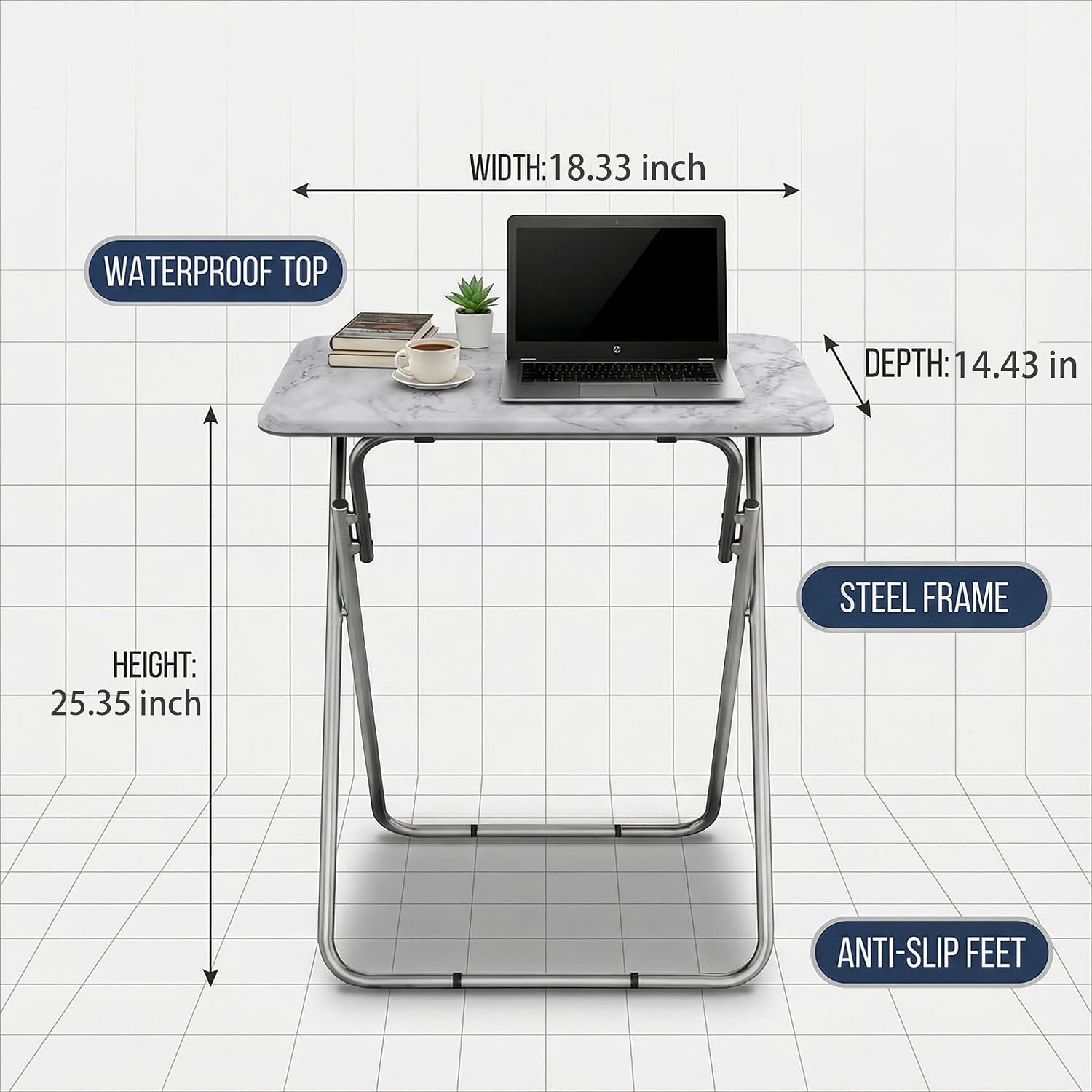 Tv Trays Folding Tv Table, Dinner Table for Eating with Sturdy Metal Frame, Small Foldable Snack Trays Table for Living Room, Couch,Sofa, Bed, No Assembly Required (White Marble)
