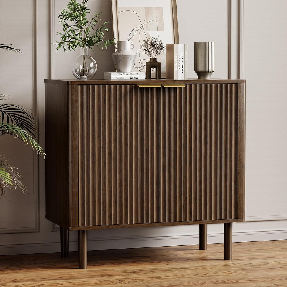 IKALIFE Sideboard Buffet Cabinet with Storage 31.5" Walnut | Modern Flut...