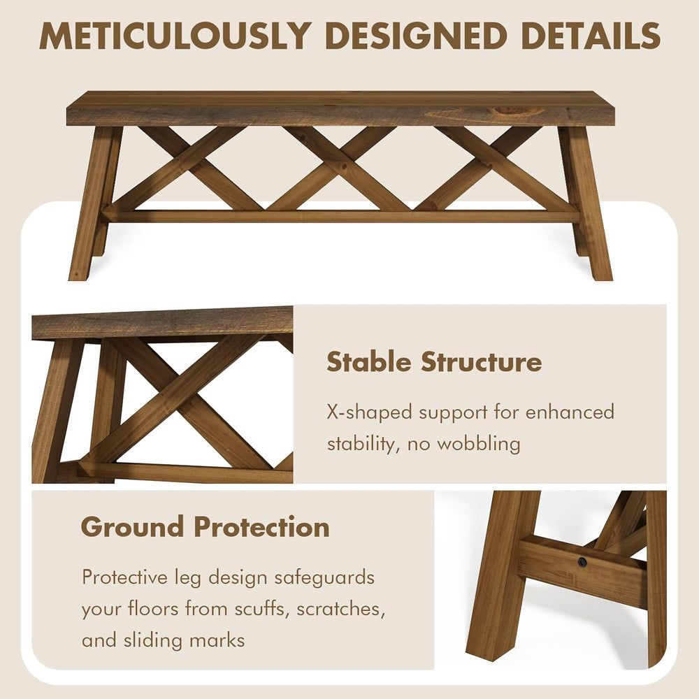 Wnutrees 54" Farmhouse Wood Bench, Rustic Solid Wood Entryway Bench Seat...