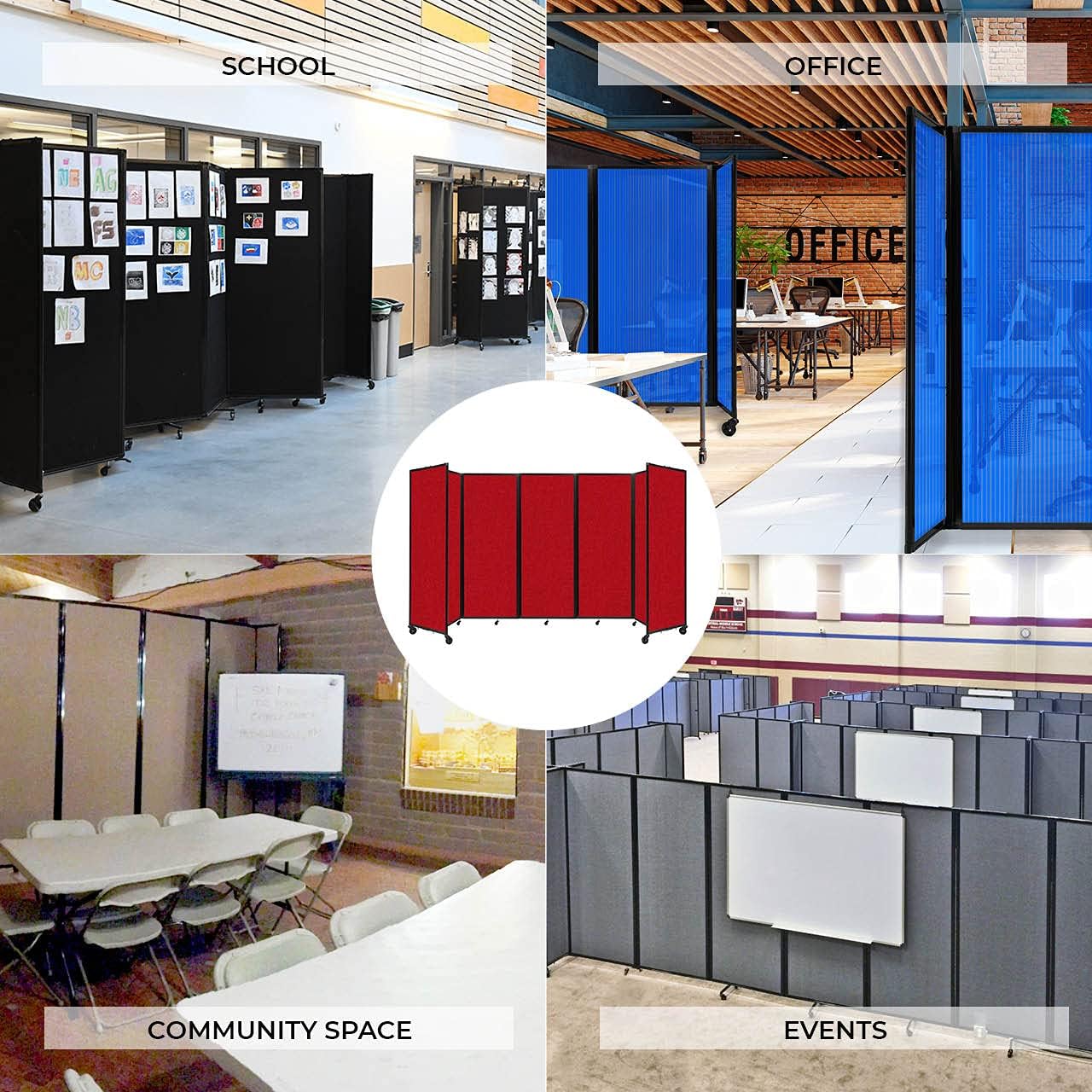 Versare Room Divider 360 Portable Wall Partition | Folding Panels | Large Freestanding Divider | Locking Wheels | Temporary Room Separator | 25' x 7'6'', Black