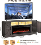 77 INCH Fireplace TV Stand for 85 Inch TVs, Farmhouse Entertainment Center with 50" Electric Fireplace and Power Outlets, LED Media Console Cabinet for Living Room, Grey