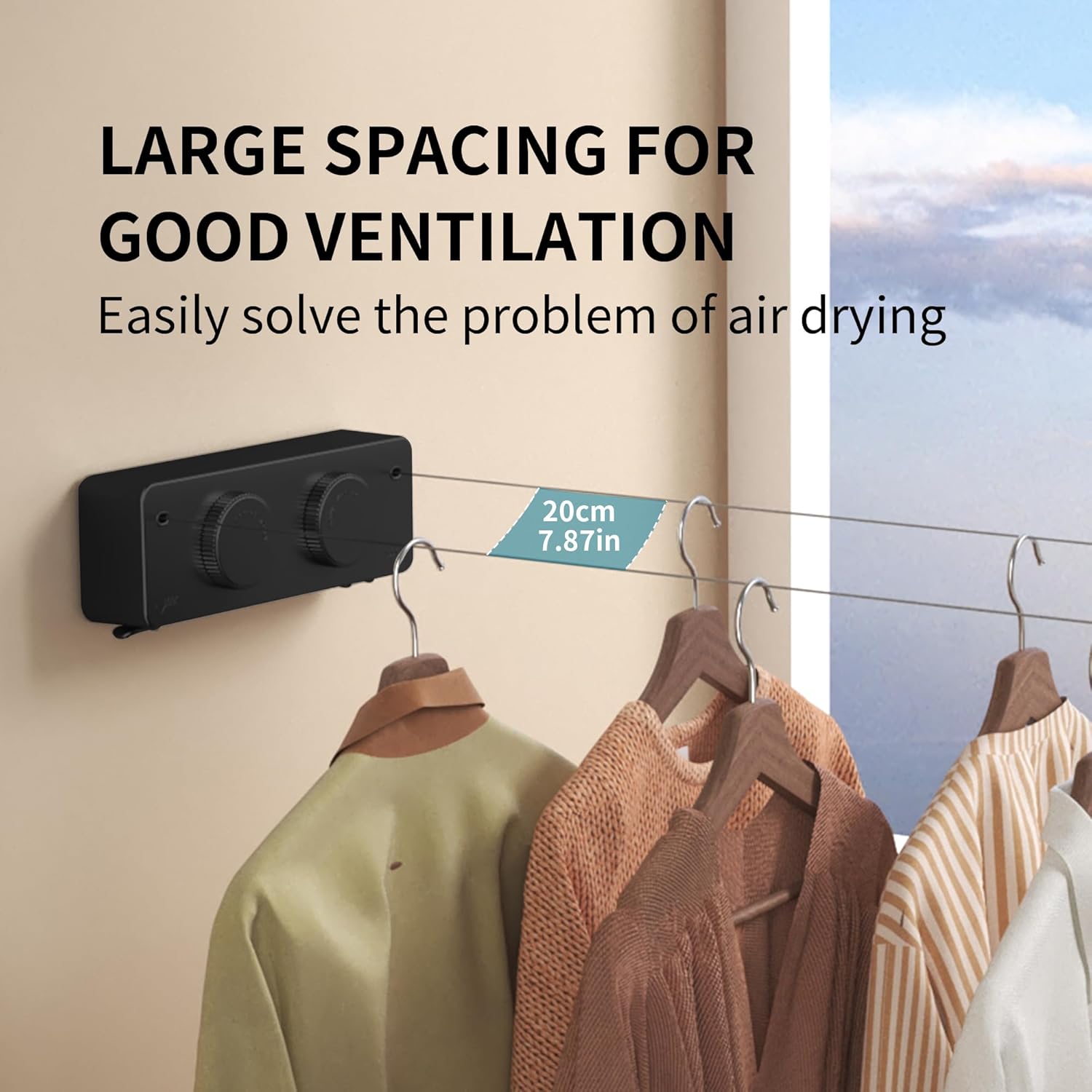 JOOM Retractable Clothesline Indoor Outdoor Clothes Line - Heavy Duty Clothes Drying Laundry Line - Wall Mounted Drying Rack - Air Dry Clothing Lock to Prevent Sagging (Two line,Black)