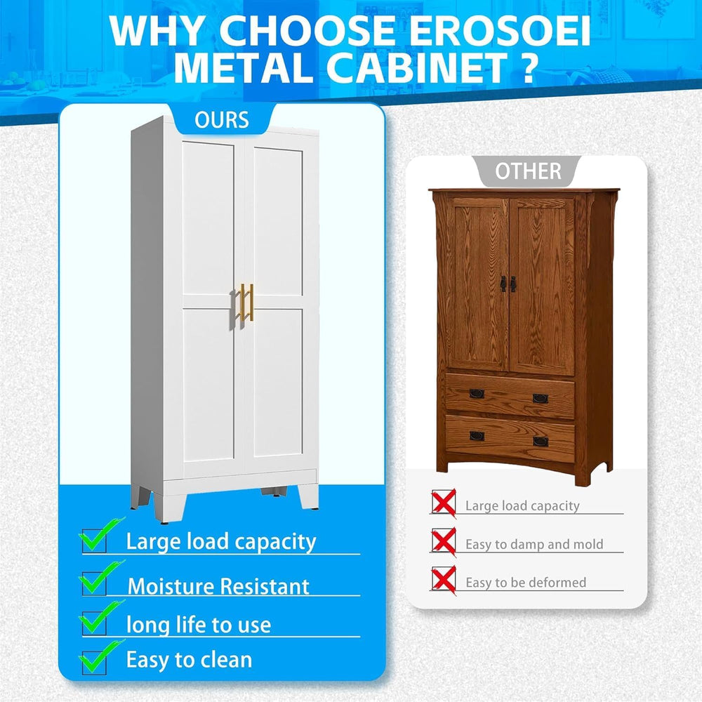 erosoei Metal Pantry Storage Cabinet, Kitchen Storage Cabinets with Adjustabl...