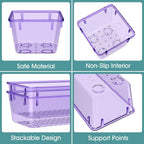 WOWBOX 25 PCS Plastic Drawer Organizer Set, Desk Drawer Divider Organizers and Storage Bins for Makeup, Jewelry, Gadgets for Kitchen, Bedroom, Bathroom, Office, Clear Purple