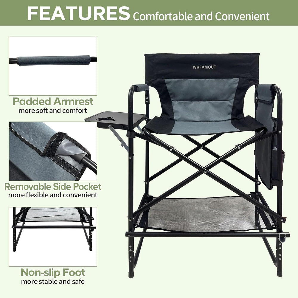 27" Tall Camping Director Chair Oversized with Side Table, Heavy Duty Fo...