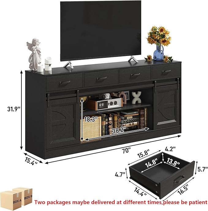 St.Mandyu 70" Large Farmhouse TV Stand for 85/80/75/70 Inch TVs w/4 Draw...