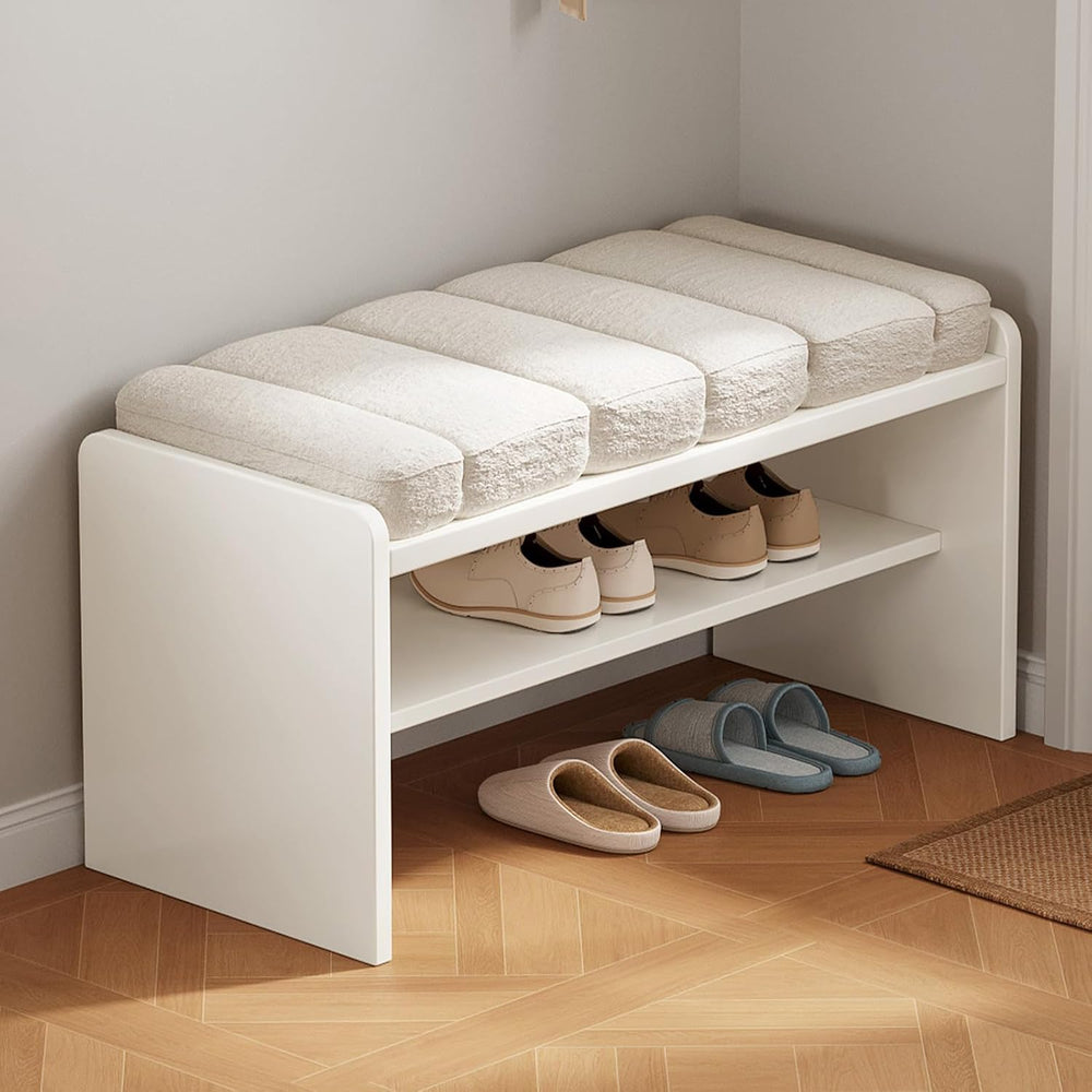 Modern Shoe Bench with Storage, Shoe Rack with Cushion Upholstered Fabric Sho...