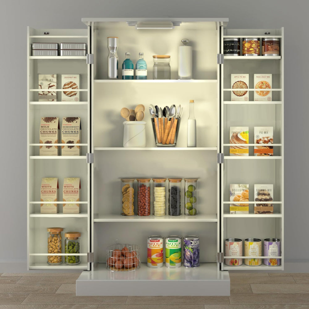GEPELCN 50" LED Kitchen Pantry Cabinet Farmhouse Storage Cabinet Wood Fo...