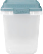 Hefty HI-RISE 32 Qt Stackable Storage Bins with Lids – 6 Pack Clear Plastic Under Bed Storage Containers, Shoe Organizer Boxes with XL Lid-Locking Latches, Comfort-Grip Handles, Durable Double Rim
