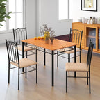 Giantex 5-Piece Dining Set for 4, Modern Wood Kitchen Table with Upholstered Chair, Space-Saving Dinner Table Set for Dinette, Restaurant, Living Dining Room Furniture