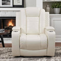 Power Recliner Chair, Leather Recliners with Home Theater Seating, Oversized Single Electric Recliner Sofa Breathable Living Room Chairs for Adults Reading Gaming, White