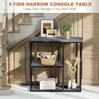WOHOMO Console Table, 12 Inch Narrow Entryway Table with 3-Tier Storage Shelves 31.5 Inch Industrial Sofa Table Small Hallway Table for Living Room Grey
