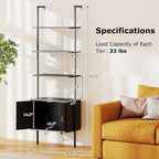 Giantex 72.5" Ladder Bookshelf with Cabinet, 5-Tier Tall Wall-Mounted Shelf w/Storage, Modern Style Kitchen Open Shelving Organizer, Heavy-Duty Metal Frame Display Rack for Living Room,Black